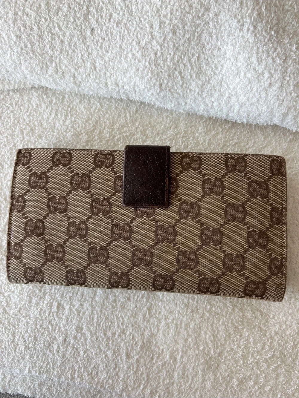 Gucci Beige and Brown GG Canvas Continental Wallet with Signature Snap